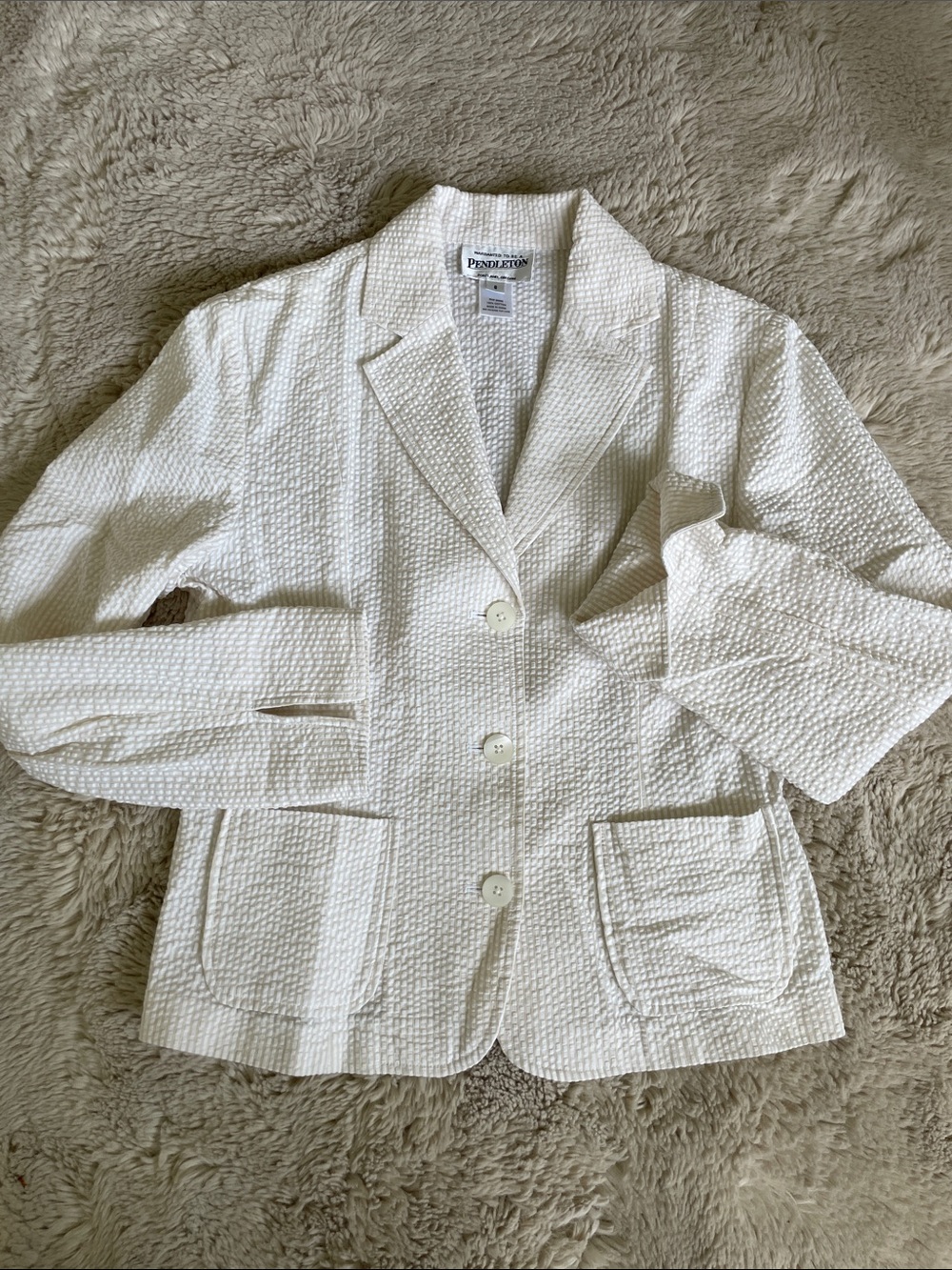 Pendleton Ivory Textured Seersucker Blazer Jacket size small